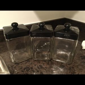 3 Clear Glass Storage Jars with Lids.